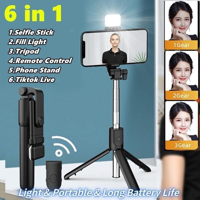 YJSTY 6-in-1 Selfie Stick mit Bluetooth Fernbedienung und Fülllicht sowie Smartphone-Halterung in Rosa - Bild 9