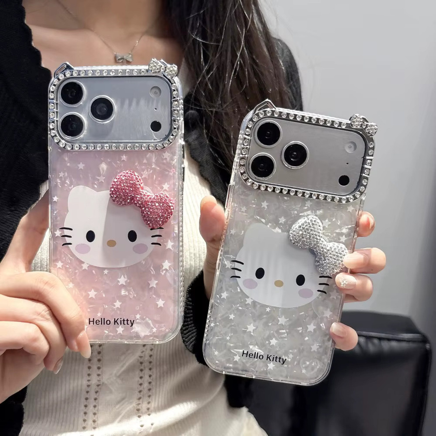Sanrio Hello Kitty Glitzer-Handyhülle mit 3D-Cartoon-Design für iPhone 17 16 15 14 13 Pro Max, Stoßfeste Hartschale in Silber - Bild 4