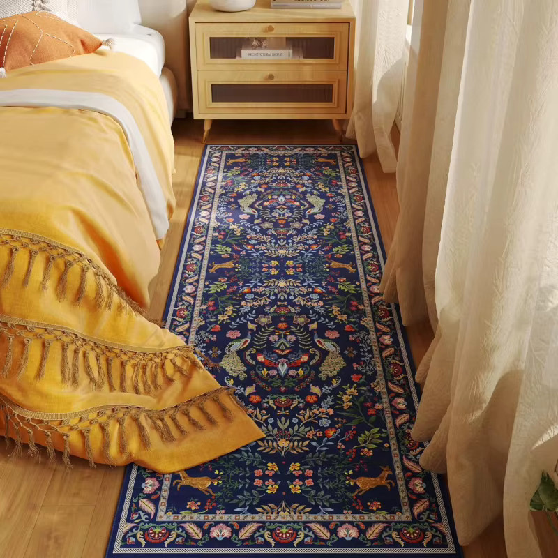 VIKAMA Vintage Ethno-Blumenteppich in Blau, strapazierfähiger und rutschfester Teppich für Flur und Schlafzimmer - Bild 2