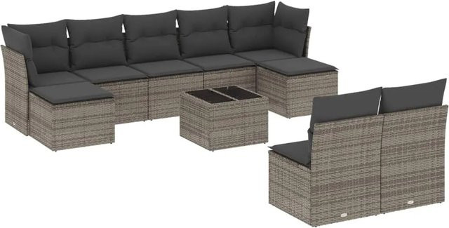 vidaXL 10-teilige Garten-Sofagarnitur aus Poly-Rattan mit Kissen in Grau - Bild 1