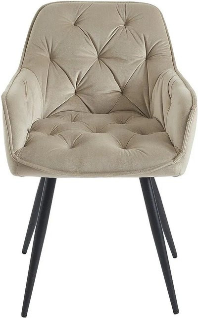Moderner Stuhl Mobelia aus Samt in Beige mit Metallgestell, Höhe: 86 cm, Breite: 56 cm, Tiefe: 51,5 cm - Bild 1
