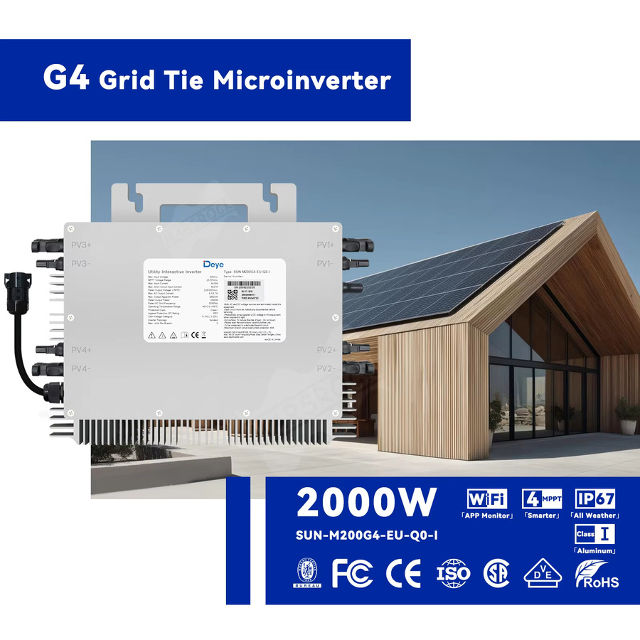 Deye 2000W MPPT Solar-Mikrowechselrichter in Silber mit Anti-Rückfluss-Funktion für 4 PV-Module von 210–700W und IP67-Schutz - Bild 2