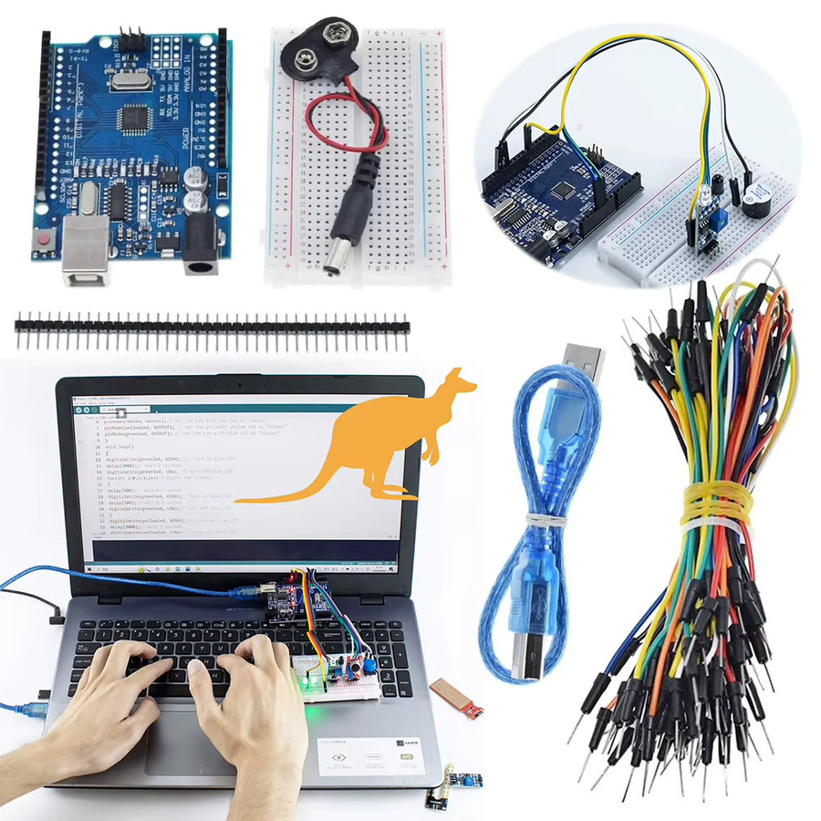 ALLOYSEED Elektronik-Basis-Starter-Kit für Arduino UNO R3 mit Steckbrett, Netzteil, Widerständen, LEDs und Sensoren in Multicolor - Bild 2
