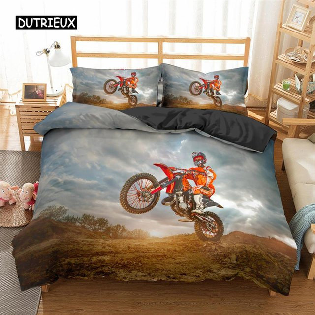 Motocross Bettwäscheset von Binchi Outdoor Product mit Offroad-Rennen Motiv, Mehrfarbig, Polyester, Breite: 155 cm, Länge: 215 cm - Bild 1