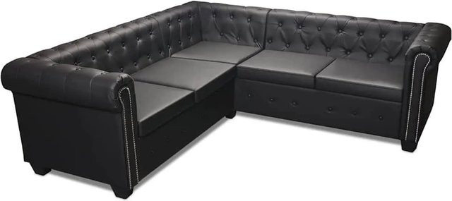 vidaXL Chesterfield Ecksofa 5-Sitzer in Schwarz aus Kunstleder mit Holzrahmen, L-Form, B: 205 cm, T: 142,5 cm, H: 73 cm - Bild 1