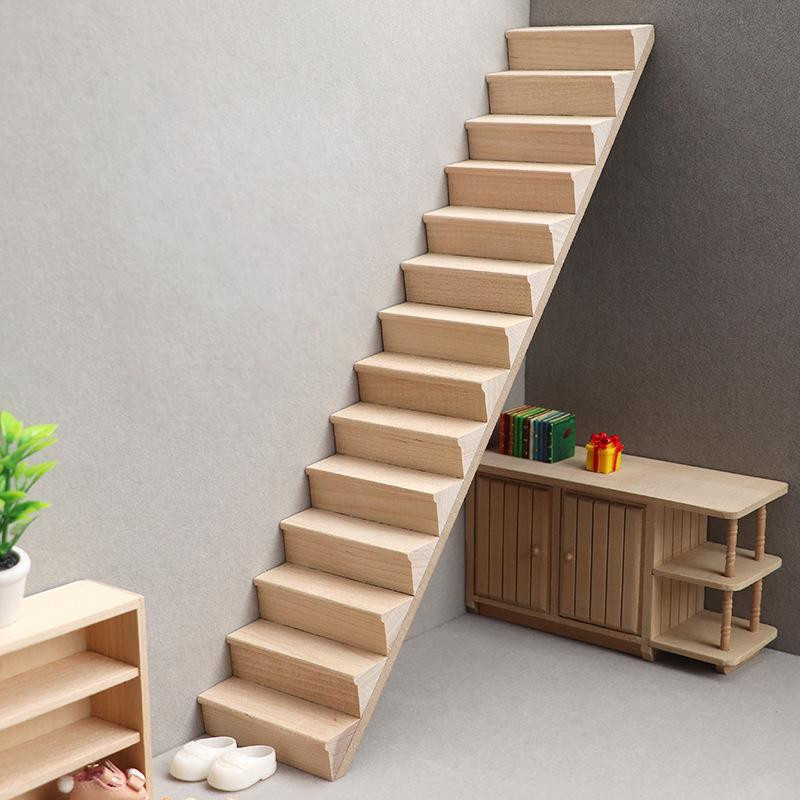 Yiran Toy Miniatur Holztreppe für 1:12 Puppenhaus als DIY Modell Zubehör - Bild 2