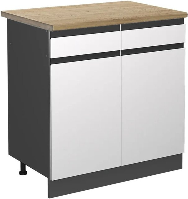 Vicco Küchenunterschrank R-Line Schubladenschrank in Weiß/Anthrazit mit Eiche-Optik, Breite: 80 cm - Bild 1