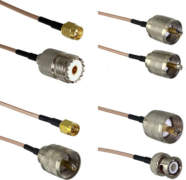 RG316 RF Jumper Kabel mit PL259 SO239 zu SMA/UHF/BNC Stecker und Buchse in Silber, Länge: 3,05 m - Bild 1