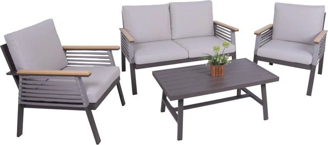 DELUKE Gartenloungeset JARLE in Hellgrau mit Olefinseilbespannung und Aluminiumgestell - Bild 1