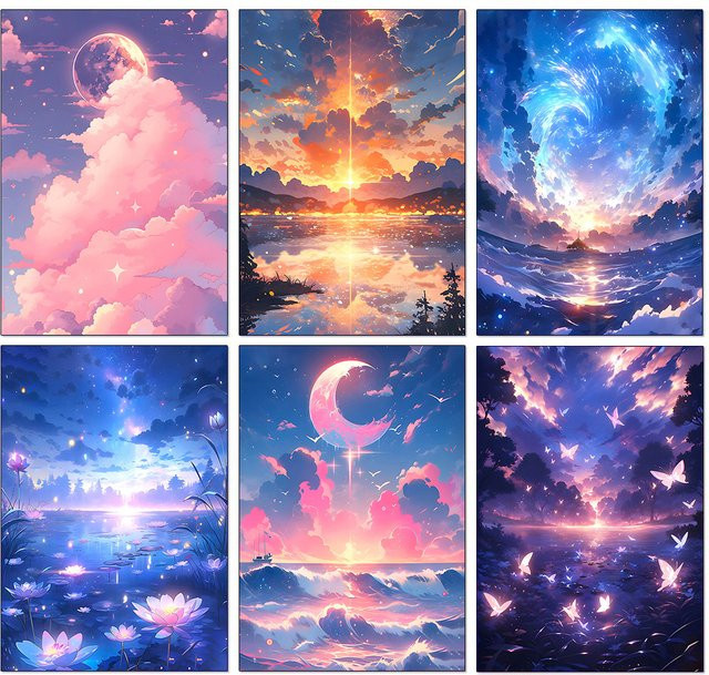 QIZITENG 5D-Diamantgemälde DIY Set bunter Wolkenhimmel in Multicolor mit runden Steinen - Bild 1