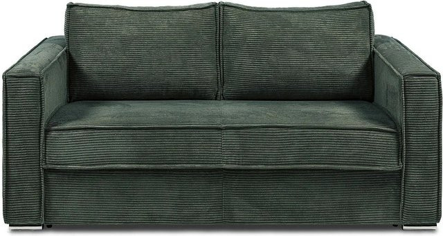 Vente-unique Schlafsofa Loreto in Tannengrün mit beige Akzenten, Breite: 215 cm - Bild 1