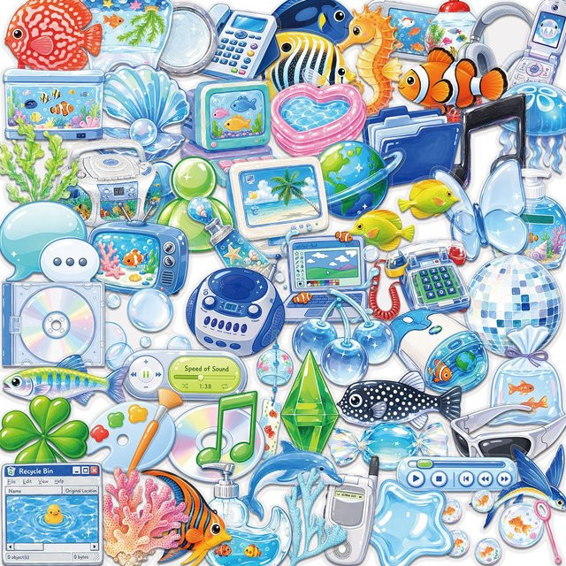 50-100 Stück Frutiger Aero Ästhetische Aufkleber, Wasserdichte Transparente PET-Sticker in Multicolour für Gitarre und Notizbuch - Bild 1