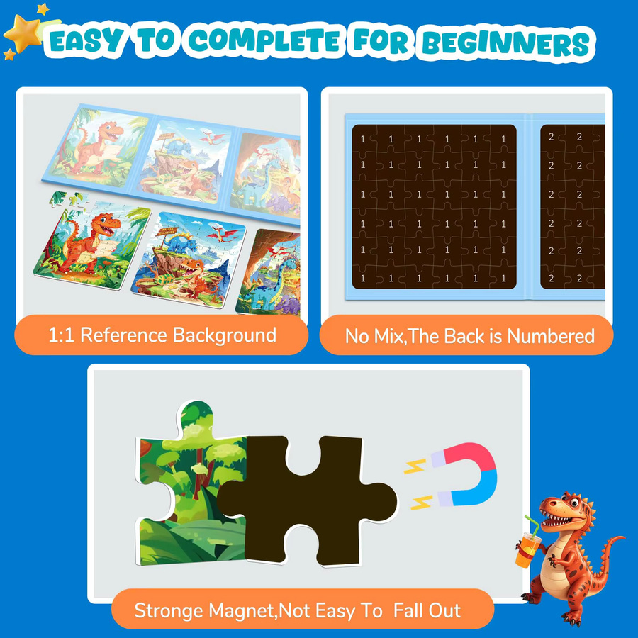 CutteeyFyry Dinosaurier-Magnetpuzzles, 3-in-1-Reisepuzzles, ab 3 Jahre - Bild 2