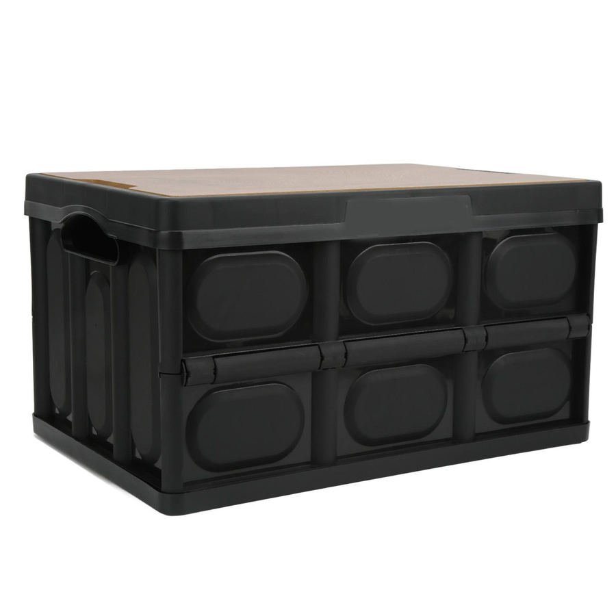 Multifunktionale faltbare Outdoor Aufbewahrungsbox mit Holzplatte, 30L, Schwarz - Bild 3