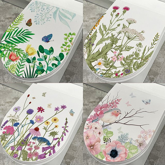 Selbstklebender Wandaufkleber Blume Gras Vogel von Blume2000, dekorativer Mehrfarbiges Fensteraufkleber mit floralem und botanischem Design für Badezimmer und Zimmer - Bild 1