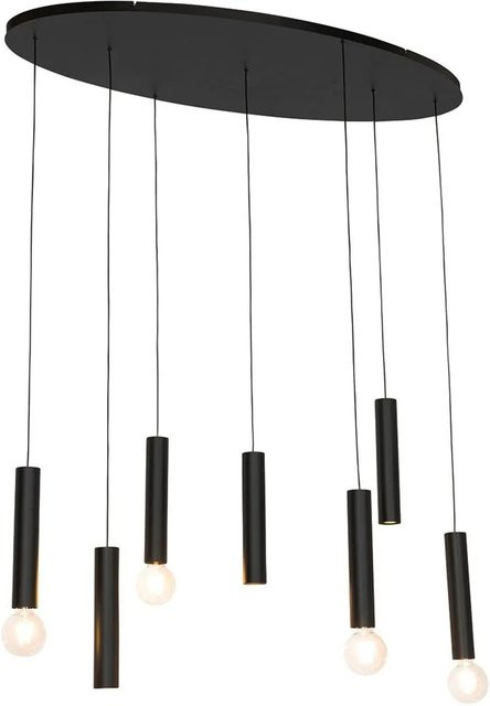 QAZQA Design Hängelampe Tuba in Schwarz, ovale Form aus Stahl, dimmbar, 7-flammig mit E27 Fassung - Bild 1