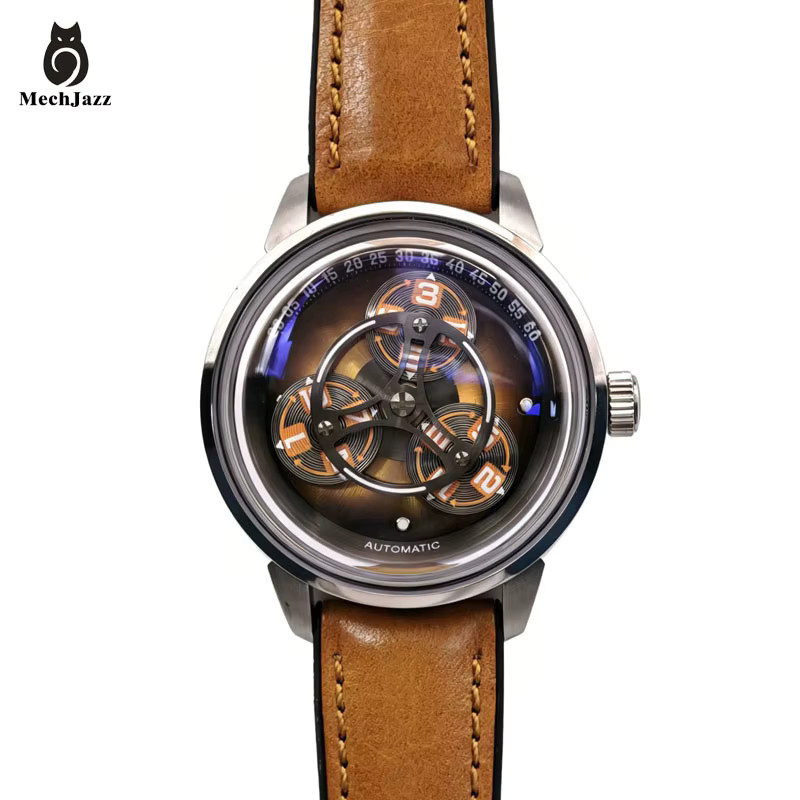 MechJaz Armbanduhr Automatik, Edelstahl, Blau, Leder, Herren - Bild 3