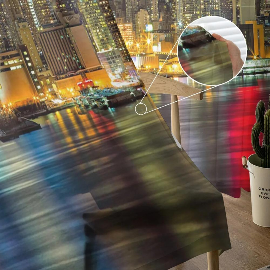 Yiran Furniture Transparente Tüll-Vorhänge mit Manhattan-Stadtnachtansicht aus Organza, Breite: 135 cm, Höhe: 115 cm - Bild 1