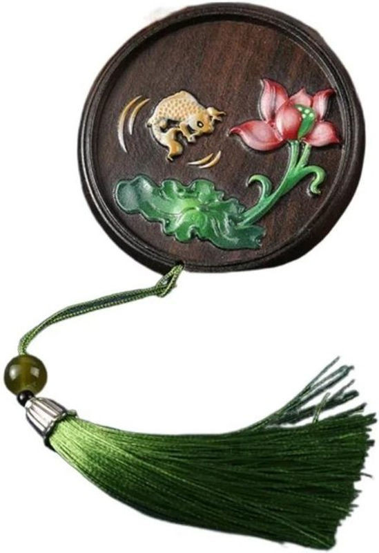 Binchi Health Technology Handspiegel im orientalischen Design aus Holz mit floralen Verzierungen, rund, beige/braun - Bild 1