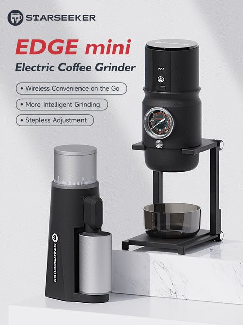 STARSEEKER EDGE Tragbare elektrische Mini-Kaffeemühle mit 38 mm Metall-Kegelmahlwerk, stufenlos verstellbar, USB Typ C, Farbe: Schwarz - Bild 1