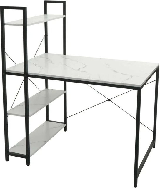 MCW Schreibtisch K81 mit Regal in Weiß Marmor-Optik, B/T/H: 120 x 60 x 75 cm - Bild 1