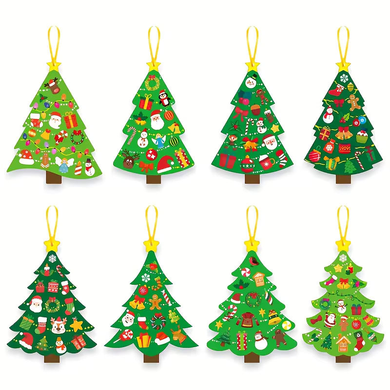 DUTRIEUX 24er-Set Weihnachtsbaumschmuck zum Basteln aus Filz und Holz mit Aufklebern, mehrfarbige Hängeornamente für Kinder und Weihnachtsdekoration - Bild 7
