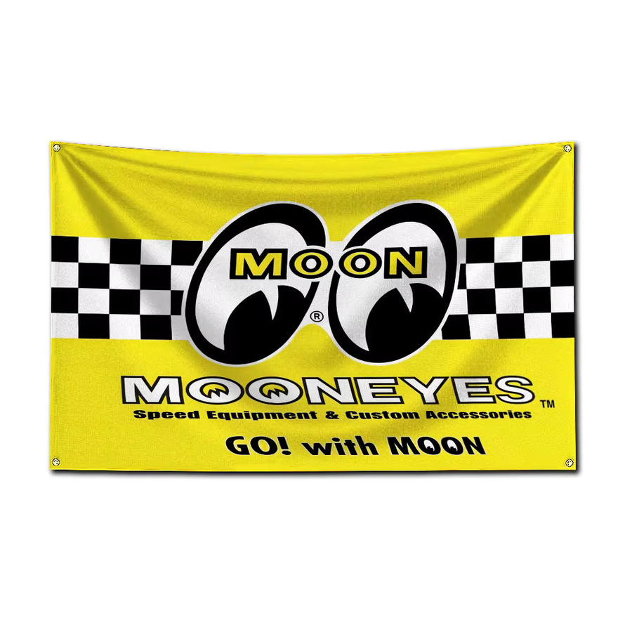 Mr.Horsepower Clay Smith Cams Mooneyes Flagge aus Polyester als Digitaldruck Banner für deine Garage oder Outdoor-Dekoration, Multicolor, Breite: 152,4 cm, Höhe: 91,44 cm - Bild 3