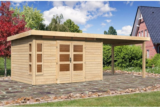 Karibu Holz-Gartenhaus Kastberg mit Flachdach in Braun, B/T: 360 x 240 cm - Bild 1