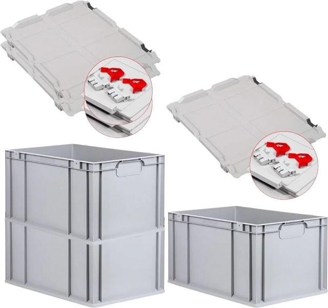 PROREGAL Spar Set 3x Eurobox Nextgen Economy mit Scharnierdeckel und roten Schiebeschnappverschlüssen, Grau/Rot, H x B x T: 32 x 40 x 60 cm - Bild 1