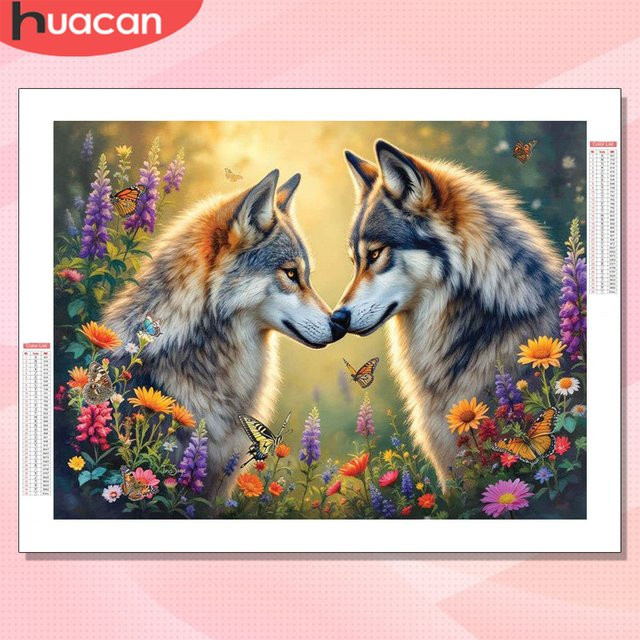 HUACAN Diamantmalerei Set Wolf Motiv mit Strass-Steinen, Bastelset für Erwachsene, Multicolour, B/H: 30 x 30 cm - Bild 1
