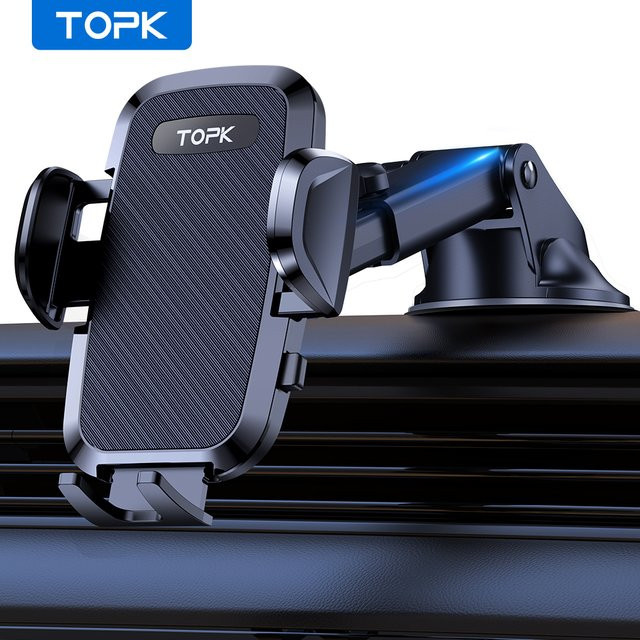 TOPK Universelle Autotelefonhalterung für Armaturenbrett und Windschutzscheibe in Schwarz, kompatibel mit iPhone 15, 14, 13, 12 Pro Max - Bild 1
