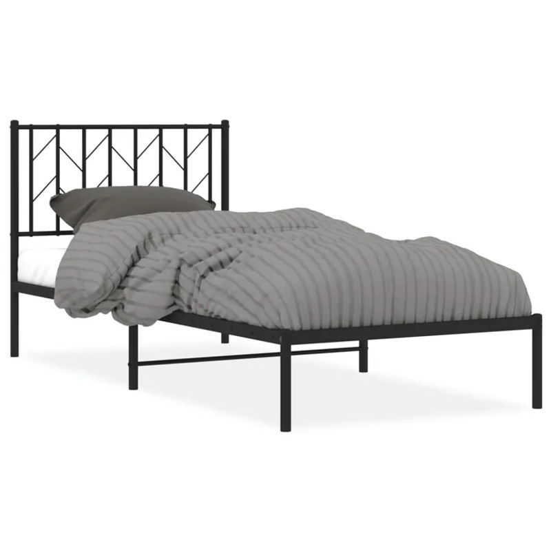 Vidaxl Metall-Bettgestell mit Kopfteil in Schwarz, klassisches Design aus Stahl, B/T/H: 90 x 200 cm - Bild 2