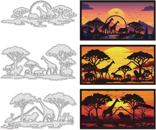 3er Set Afrika Tier Stanzformen aus Kohlenstoffstahl mit Giraffe und Löwe in Silber - Bild 1