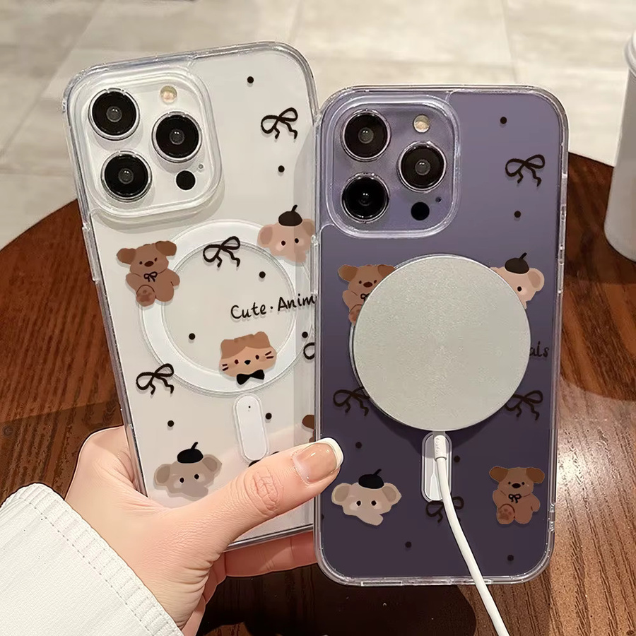 Transparente magnetische Handyhülle mit süßen koreanischen Cartoon-Tieren für Apple iPhone 17, 16, 15, 14, 13, 12 Pro Max kompatibel mit kabellosem Laden - Bild 3