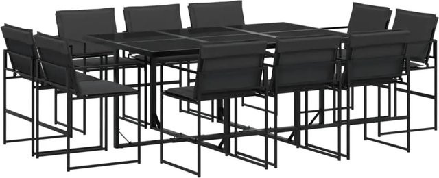 vidaXL 11-tlg Garten-Essgruppe mit Textilene-Sitzflächen und Kissen in Schwarz und Grau mit Glastisch - Bild 1