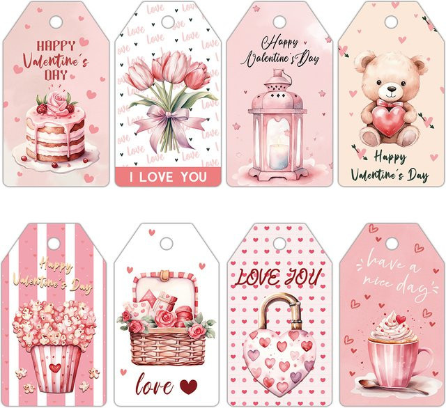 48 Stück Valentinstag Papier Anhänger in Herz- und Bärenform, Pink, für DIY Geschenke und Partydekoration - Bild 1