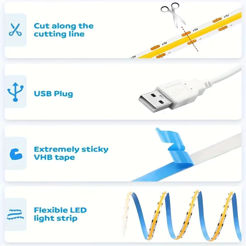 Dimmbare COB-LED-Lichtleiste von shine-tale in Weiß mit USB-Stromversorgung und Touch-Schalter für TV-Hintergrundbeleuchtung, Küche, Wohnzimmer oder Schlafzimmer - Bild 3