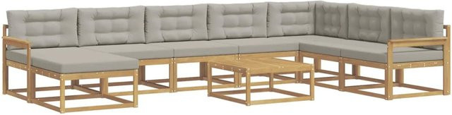 vidaXL Outdoor-Sofagarnitur aus massivem Akazienholz in L-Form, 9-teiliges Set in Weiß-Hellgrau mit UV-beständigen Polstern - Bild 1
