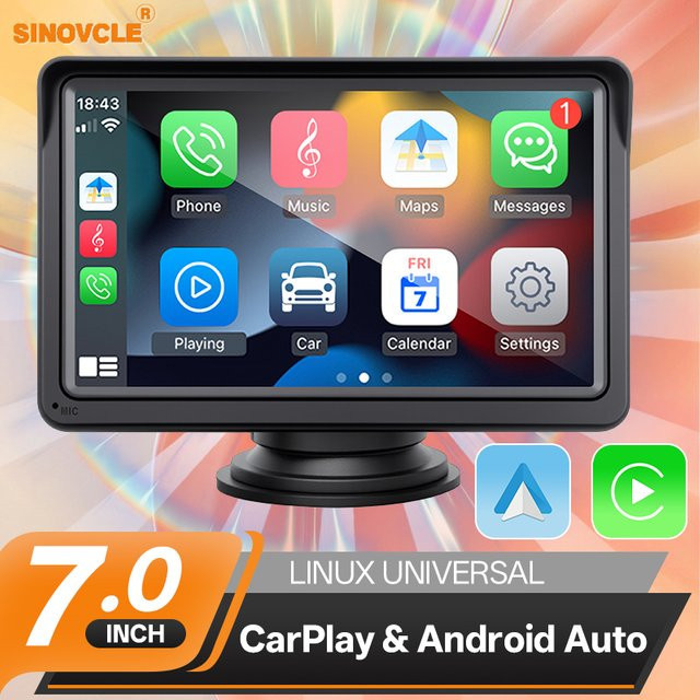 SINOVCLE 7 Zoll Touchscreen Auto Radio Multimedia Player mit Wireless Carplay und Android Auto, Schwarz, Universal für Nissan Toyota VW, USB/AUX/TF - Bild 1