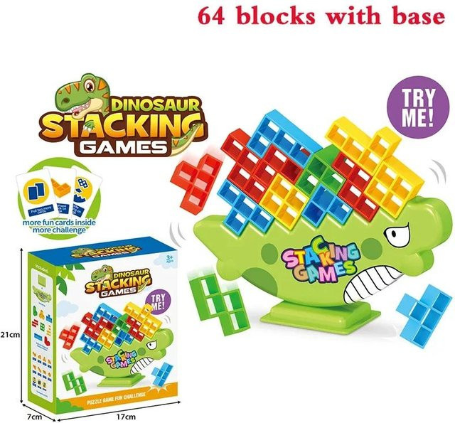 juhe Dinosaurier-Tetra-Turmspiel, Brettspiel, 64-teiliges Set, ab 3 Jahre - Bild 1