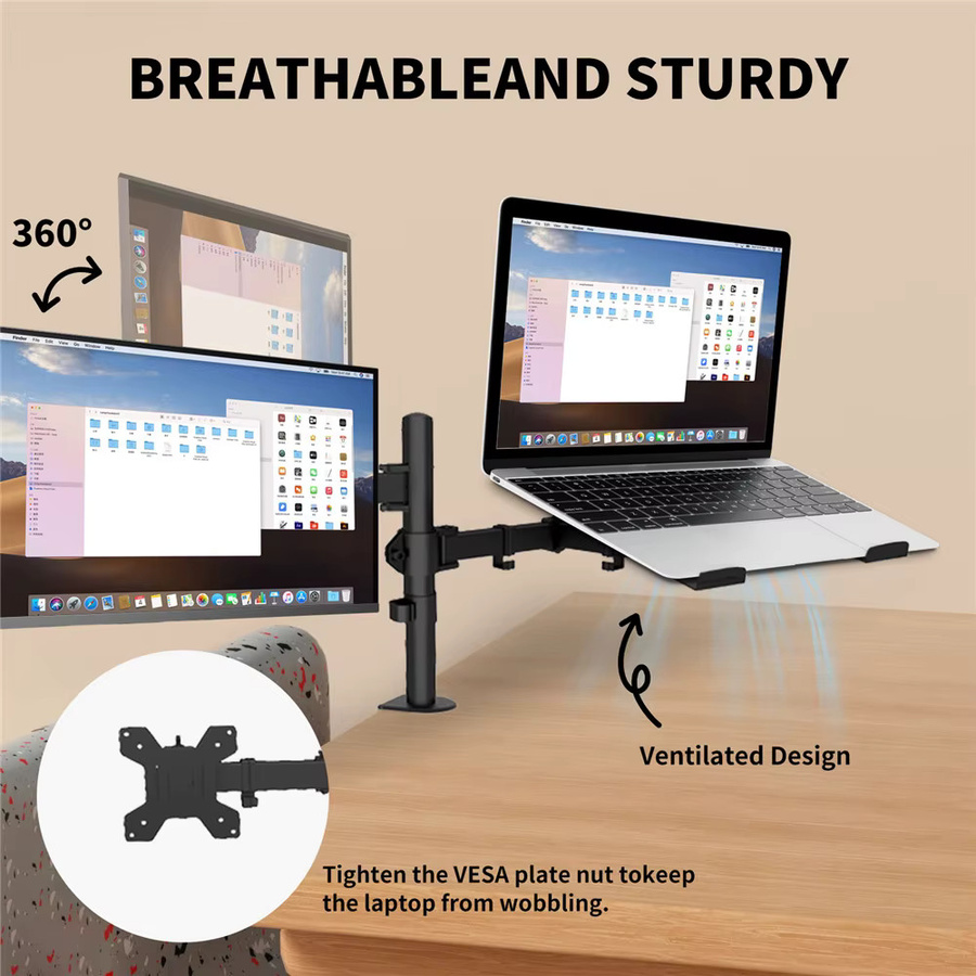 HGTUGO Monitorständer-Riser mit Klemme in Schwarz, verstellbare Computerhalterung mit 360 Grad Rotation für 13-27 Zoll LCD-Monitore und 17-Zoll-Laptops, bis 8 kg belastbar - Bild 2