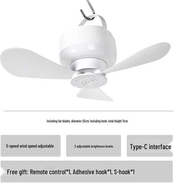 Wiederaufladbarer Deckenventilator von Got Now mit Fernbedienung und USB-Anschluss in Weiß - Bild 1