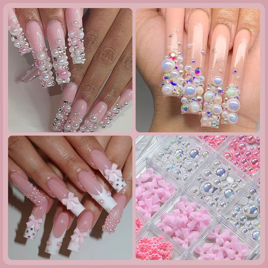 MAFANAILS Nagelkunst-Anhänger, Weiße Schleifen-Perlen, Unisex - Bild 3