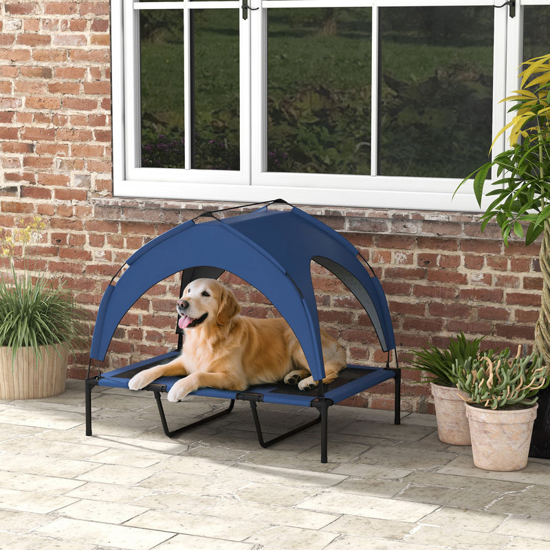 PawHut Hundebett mit Baldachin für große Hunde, erhöhtes Outdoor-Haustierbett aus Oxford-Gewebe in Dunkelblau, B/T/H: 106 x 76 x 94 cm - Bild 2
