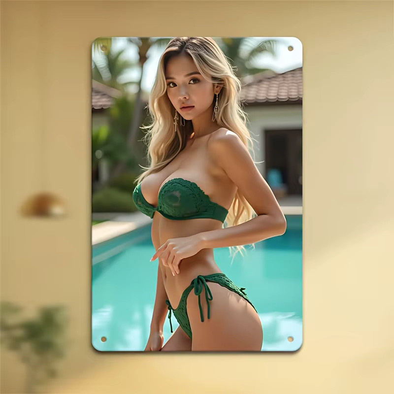 HELLOYOUNG Vintage-Metallblechschild Bikini-Strand Wanddekoration, Mehrfarbig, B: 30,5 cm, H: 20,3 cm - Bild 3
