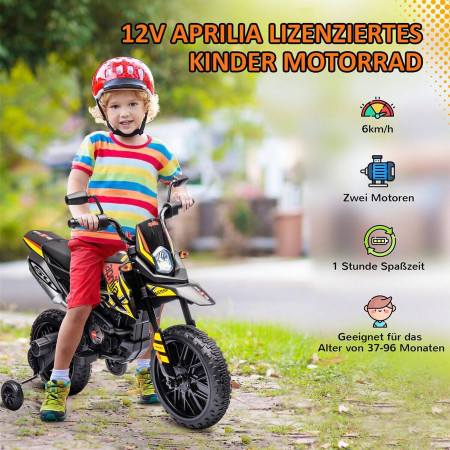 AIYAPLAY Aprilia Kinder-Elektromotorrad mit Musik Gelb - Bild 4