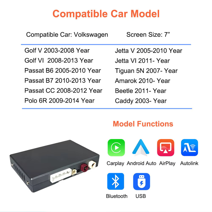 Bonroad Wireless CarPlay und Android Auto Upgrade Modul für Volkswagen RNS510 Systeme, Schwarz - Bild 3