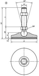 KIPP Gelenkfuß mit Anti-Slip-Platte aus Stahl und Gummi, Durchmesser: 50 mm, M14x75, verzinkt, Schwarz - Bild 1