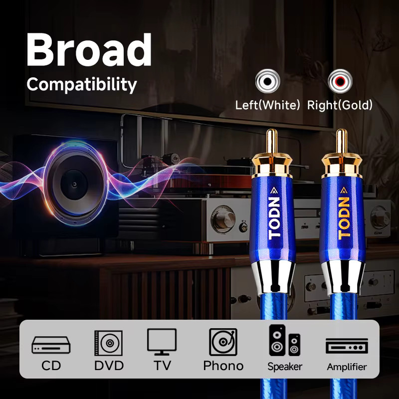 TODN Hifi 1 Paar 7N OCC versilberte 2RCA-zu-2RCA High-End-RCA-Signalkabel in Blau für Verstärker, DAC, TV, Autoradio und Mixer - Bild 5