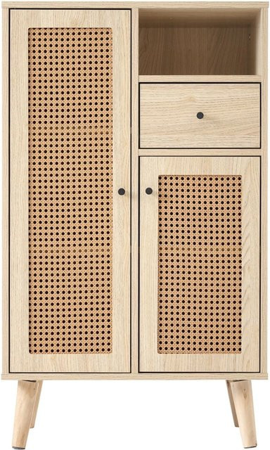 okwish Eckschrank Sideboard mit Rattantüren und Schublade in Natur/Beige, B/T/H: 60 x 40 x 101 cm - Bild 1